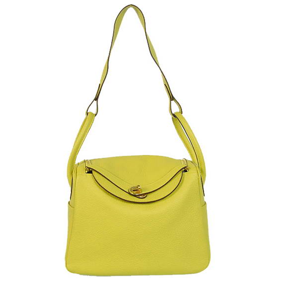 High Quality Replica Hermes Lindy 30CM Havanne Handbags 1057 Lemon Leather Golden Hardware